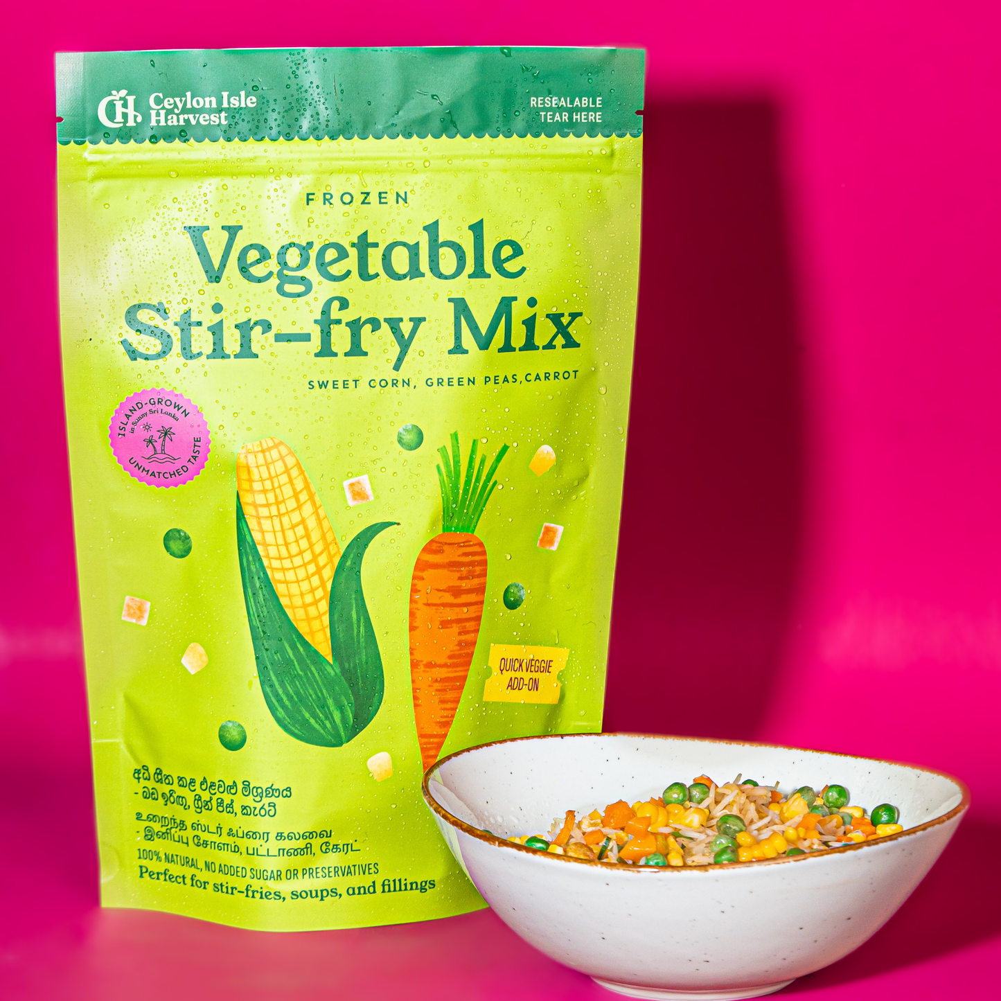 Frozen Vegetable Stir Fry Mix | Carrot, Sweetcorn & Green Peas | 500g